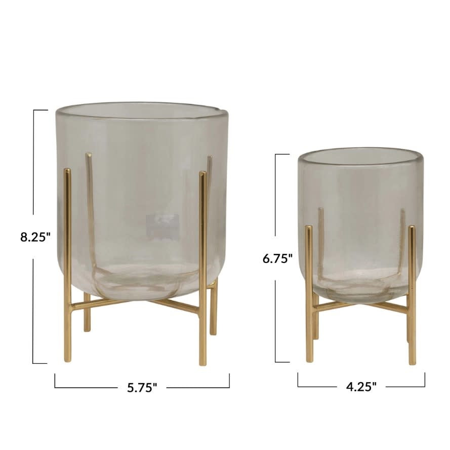 Glass Vase Candle Holder + Gold Stand | 6.75in