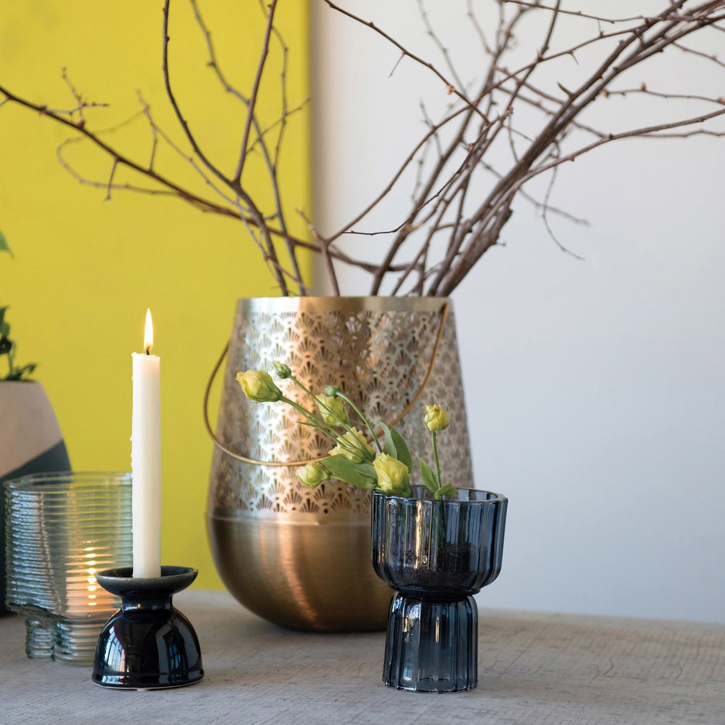 Blue Fluted 2-Sided Vase / Votive Holder
