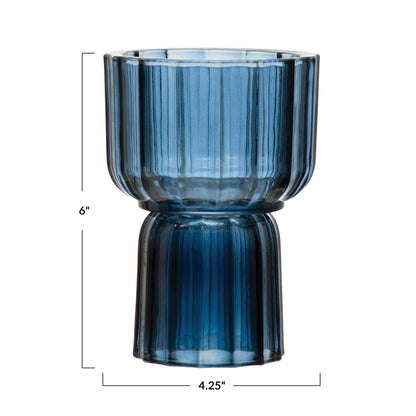 Blue Fluted 2-Sided Vase / Votive Holder