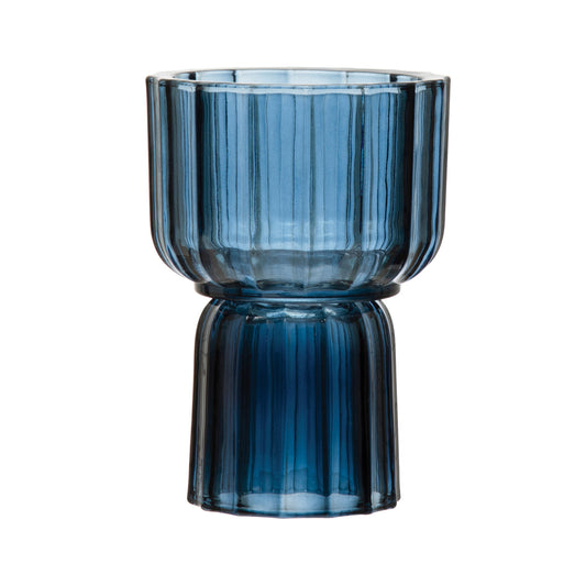Blue Fluted 2-Sided Vase / Votive Holder
