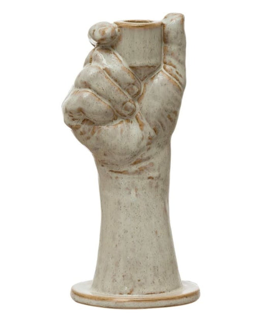 8" Hand Figurine Stoneware Candle Holder