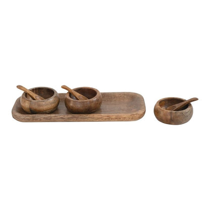 Mango Wood Tray w/ 3 Bowls