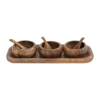 Mango Wood Tray w/ 3 Bowls
