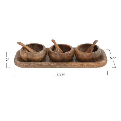 Mango Wood Tray w/ 3 Bowls
