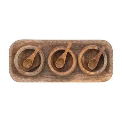 Mango Wood Tray w/ 3 Bowls
