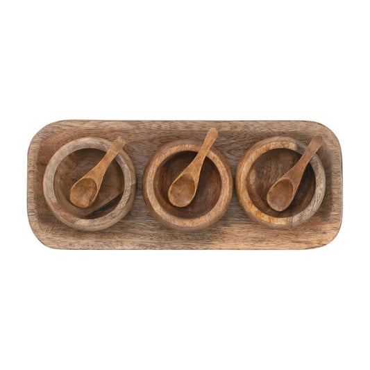 Mango Wood Tray w/ 3 Bowls