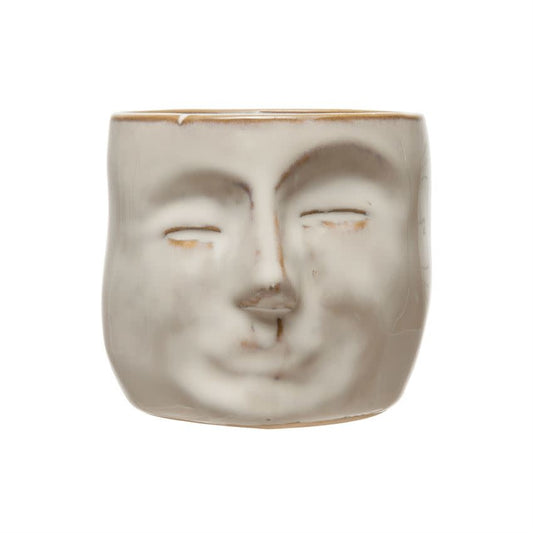 Face Stoneware Pot | Cream 3.25in