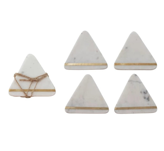 Marble Coaster Set Brass Inlay | Set of 4