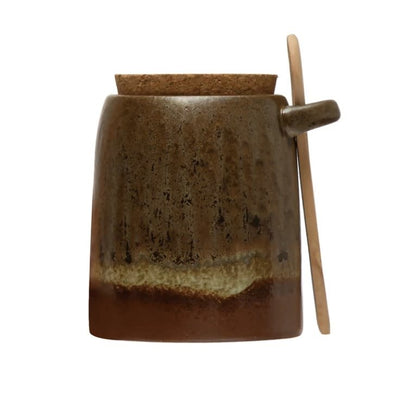 Stoneware Salt Jar Wood Spoon Set | Multicolor