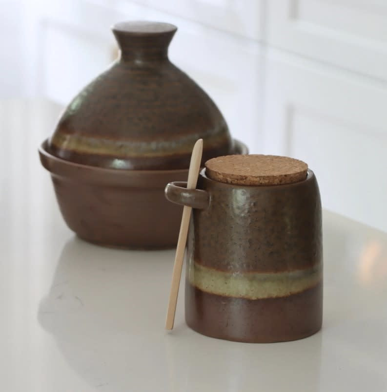 Stoneware Salt Jar Wood Spoon Set | Multicolor