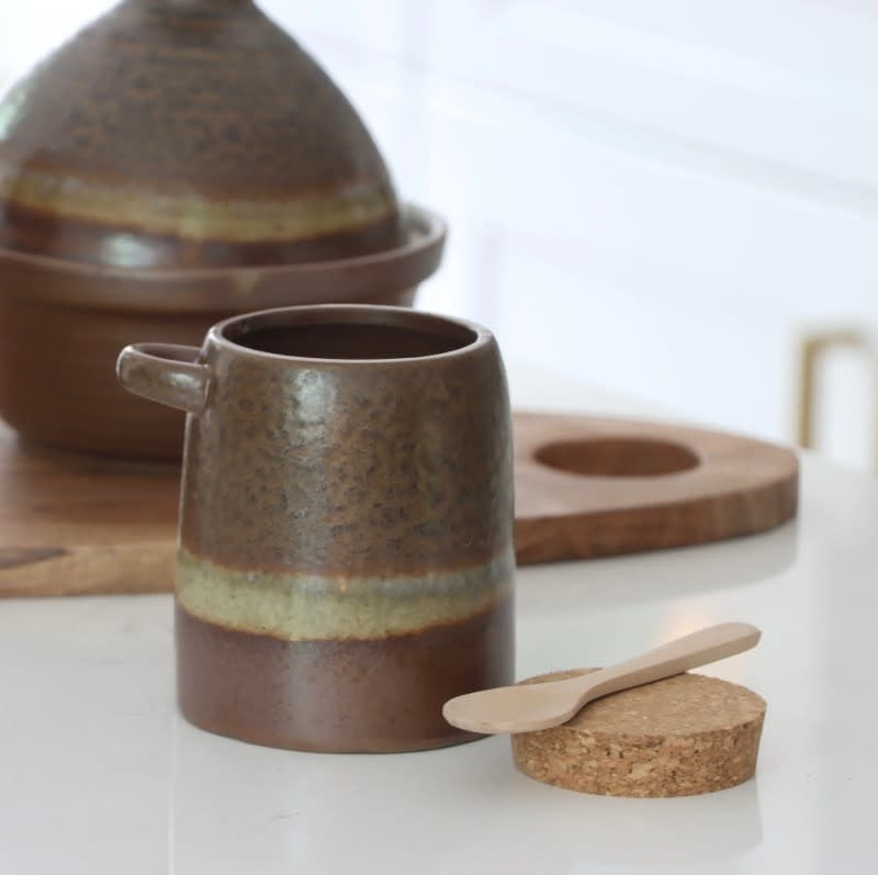 Stoneware Salt Jar Wood Spoon Set | Multicolor