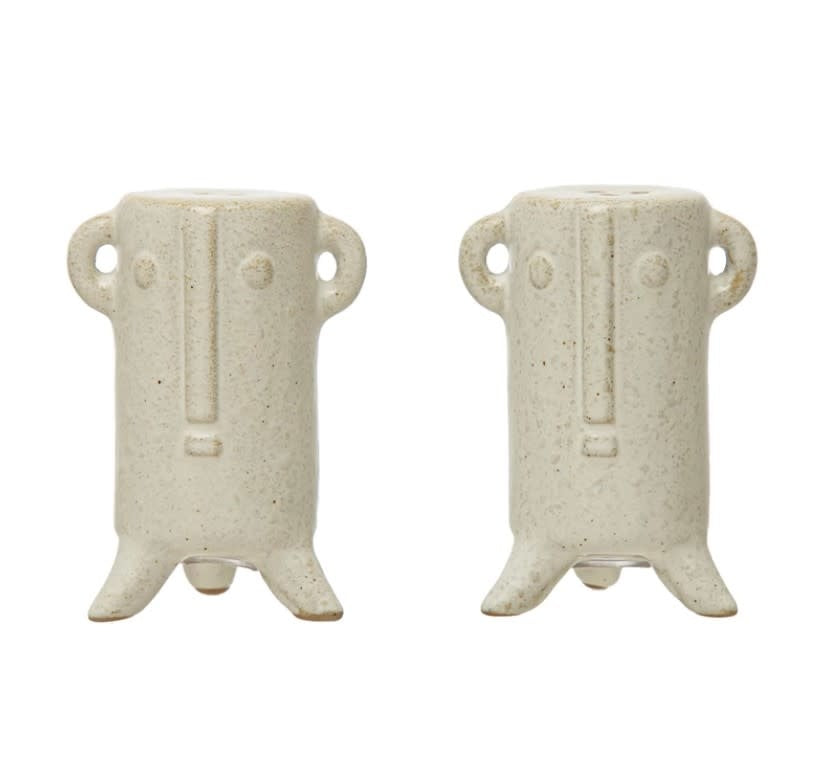 Faces Stoneware Salt + Pepper Set | Cream