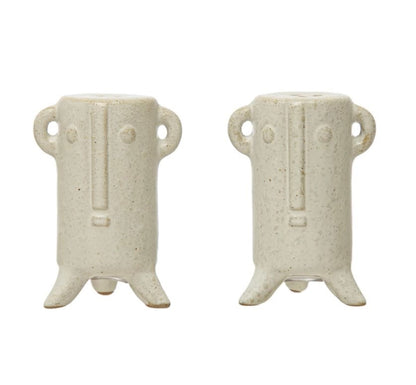 Faces Stoneware Salt + Pepper Set | Cream
