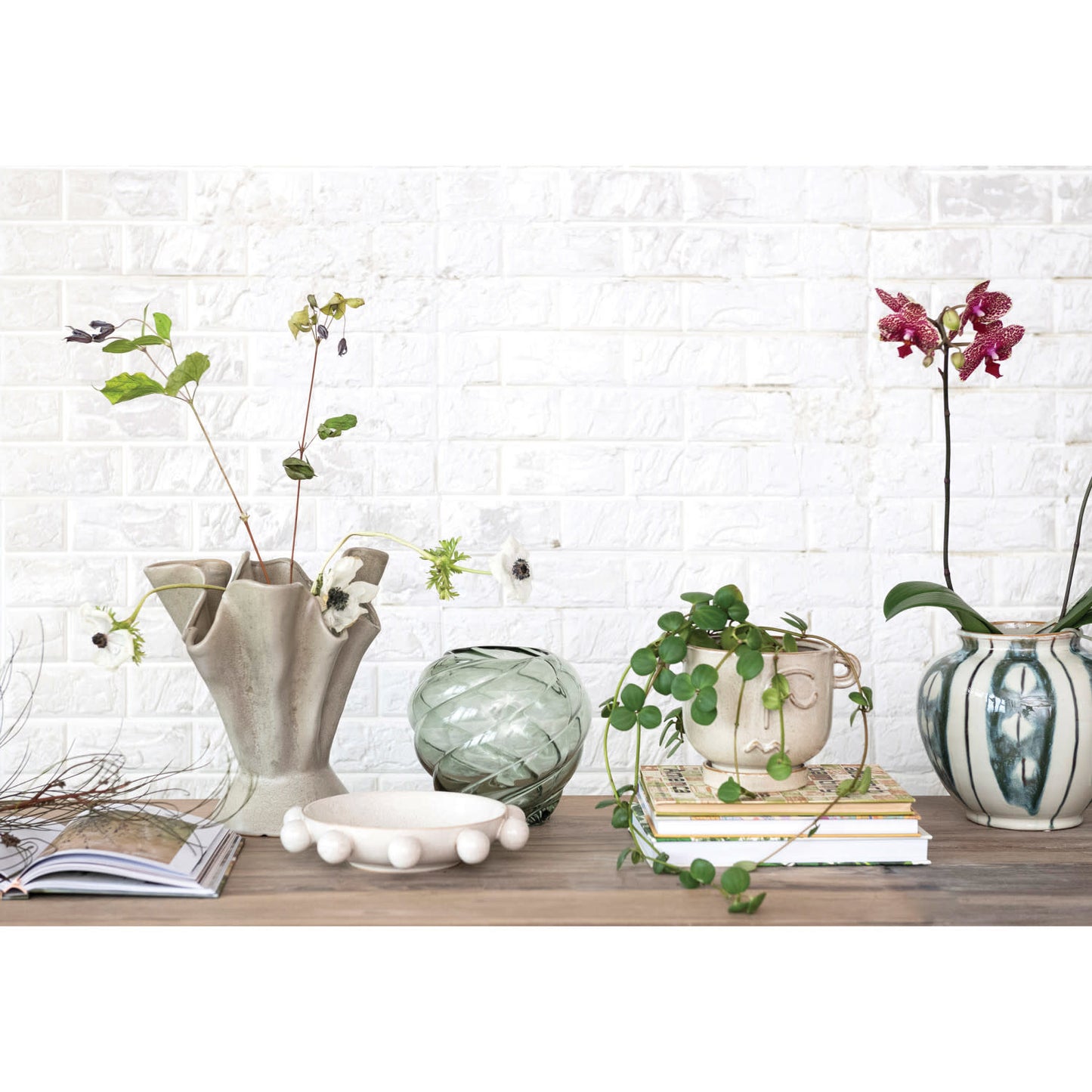 Stoneware Ruffled Vase | 11.25in Sage