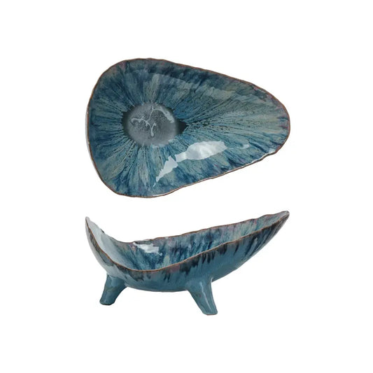 Organic Blue Footed Stoneware Bowl | 12.5x8.5in