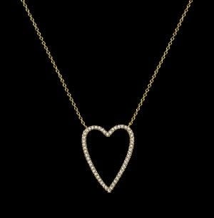 Pave Diamondique Open Heart Necklace | 16in Gold