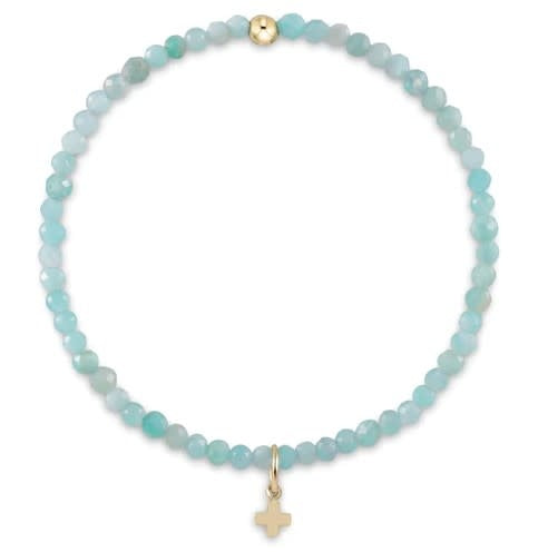 Gemstone 3mmBead Bracelet Signature Cross Charm - Amazonite
