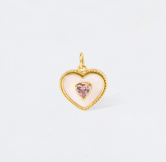 White Enamel Pink Purple Amethyst Crystal Heart Charm Pendant