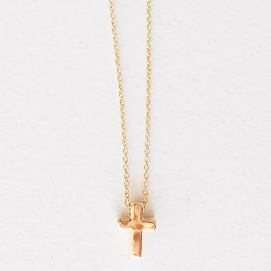 Anniston Simple Small Gold Cross Necklace | 16in + 2in Ext