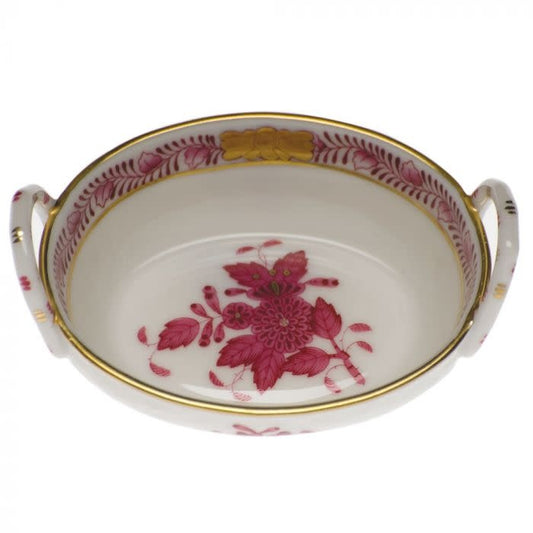 Herend Chinese Bouquet Small Basket with Handles | 2.75in Raspberry