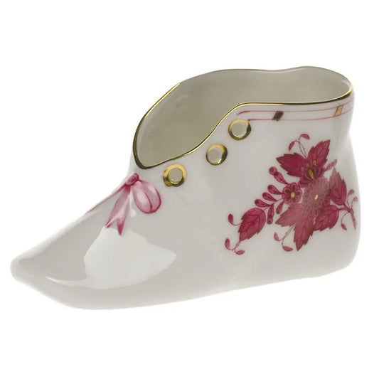 Herend Chinese Bouquet Baby Shoe | 4.5in Raspberry