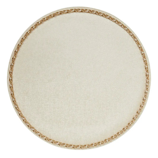 Chain Trim Vinyl Placemats Set of 4 |Pearl with Gold Trim 16in Round