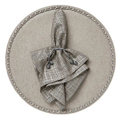 Chain Trim Vinyl Placemats Set of 4 | Milky Grey with Gunmetal Trim 16in Round