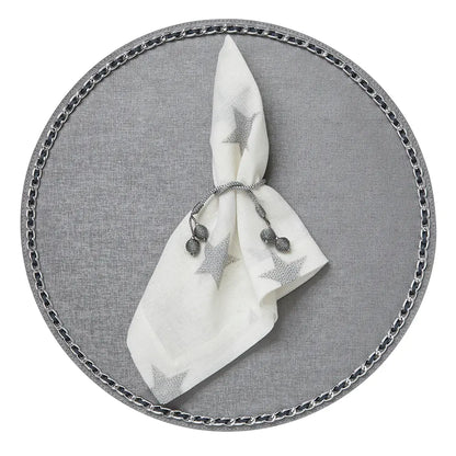 Chain Trim Vinyl Placemats Set of 4 | Milky Grey with Gunmetal Trim 16in Round