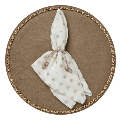 Chain Trim Vinyl Placemats Set of 4 | Milky Grey with Gunmetal Trim 16in Round