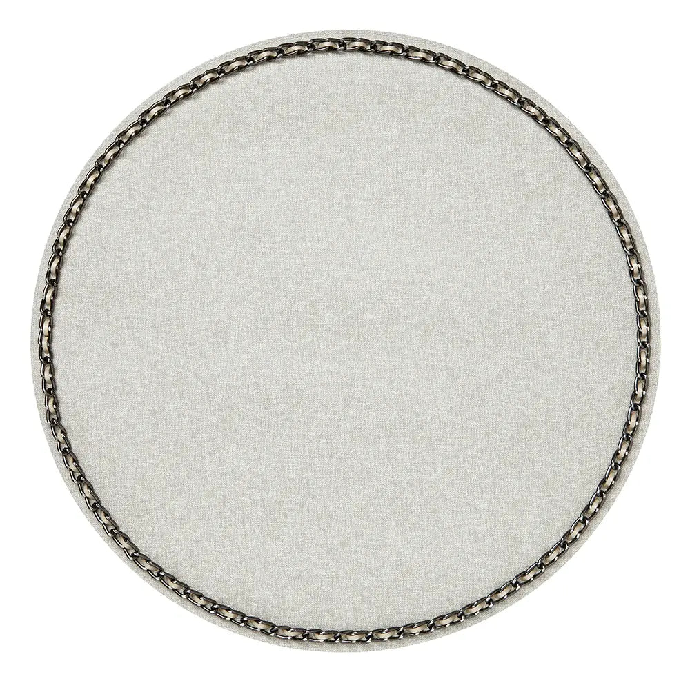 Chain Trim Vinyl Placemats Set of 4 | Milky Grey with Gunmetal Trim 16in Round