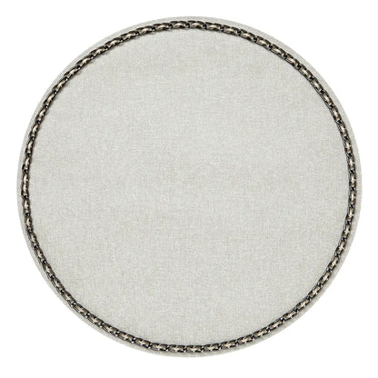 Chain Trim Vinyl Placemats Set of 4 | Milky Grey with Gunmetal Trim 16in Round