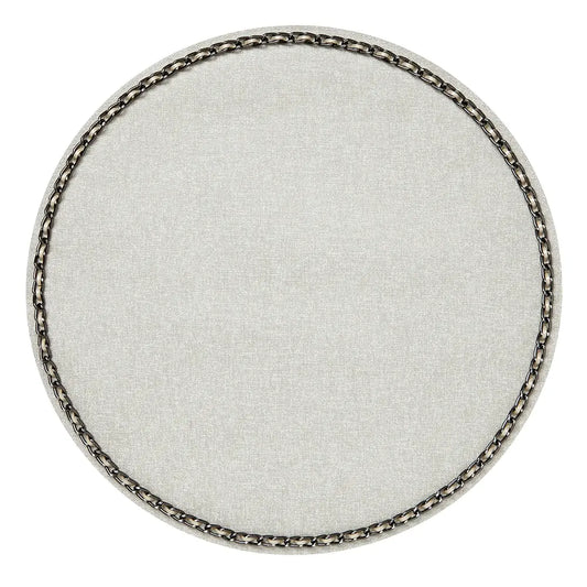 Chain Trim Vinyl Placemats Set of 4 | Milky Grey with Gunmetal Trim 16in Round