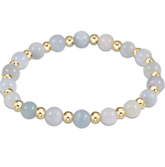 Gold Grateful Pattern 6mm Bead Bracelet - Aquamarine