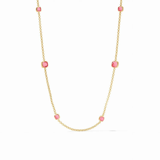 Aquitaine Station Gold Necklace | 38in Peony Pink