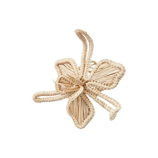 Palm Straw Handcrafted Napkin Rings Set of 4 | Abstract Flower Natural