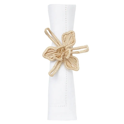 Palm Straw Handcrafted Napkin Rings Set of 4 | Abstract Flower Natural