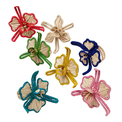 Palm Straw Handcrafted Napkin Rings Set of 4 | Abstract Flower Natural