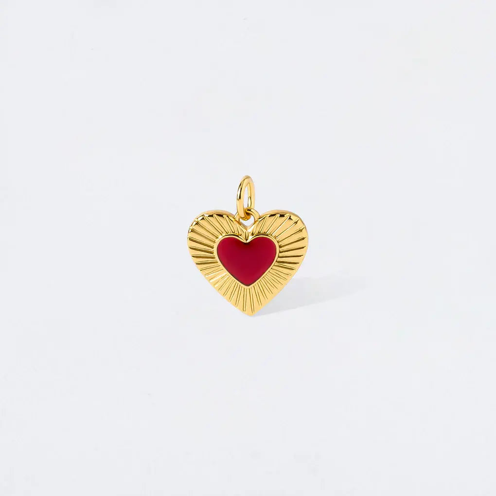 Burgundy Red Radial Heart Charm Pendant