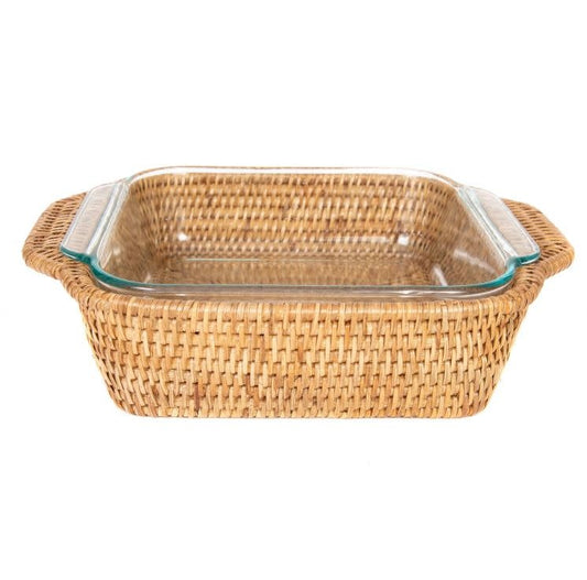 Rattan Pyrex Baker Basket Set | Square 8in