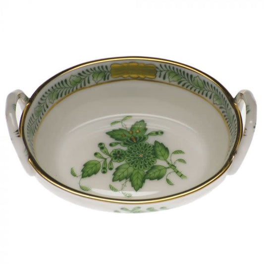 Herend Small Basket with Handles | 2.75in Chinese Bouquet Green