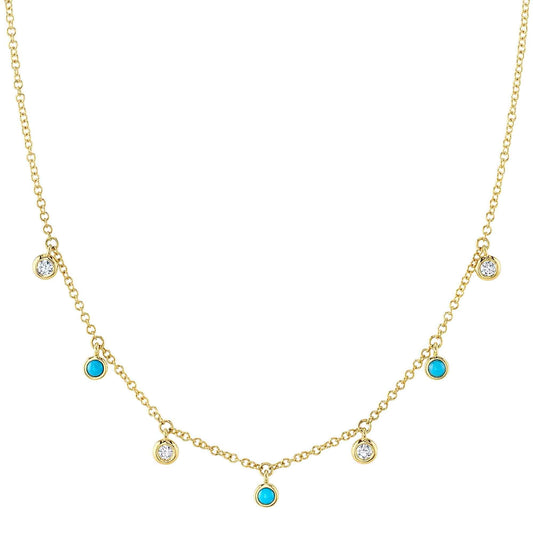 0.11Ct Diamond & 0.11Ct Turquoise 14K YG Necklace