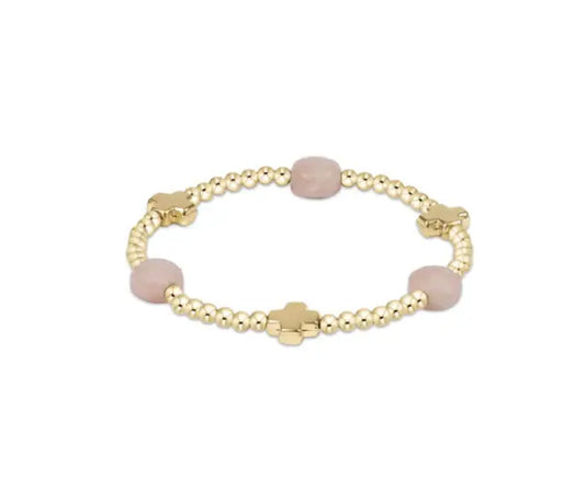 eNewton Signature Cross Admire Gold 3mm Bead Bracelet | Pink Opal