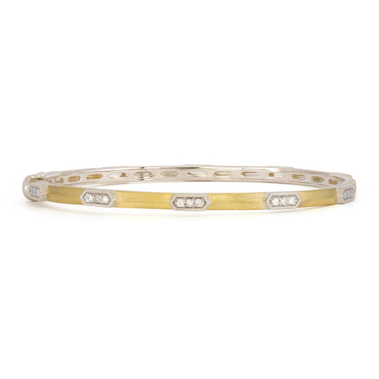Mixed Metal Elongated Hexagons with Diamonds Bangle