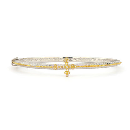 Mixed Metal Diamond Center Cross Bangle