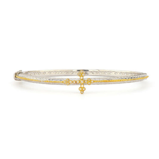 Mixed Metal Diamond Center Cross Bangle