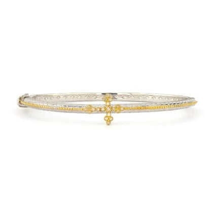 Mixed Metal Diamond Center Cross Bangle