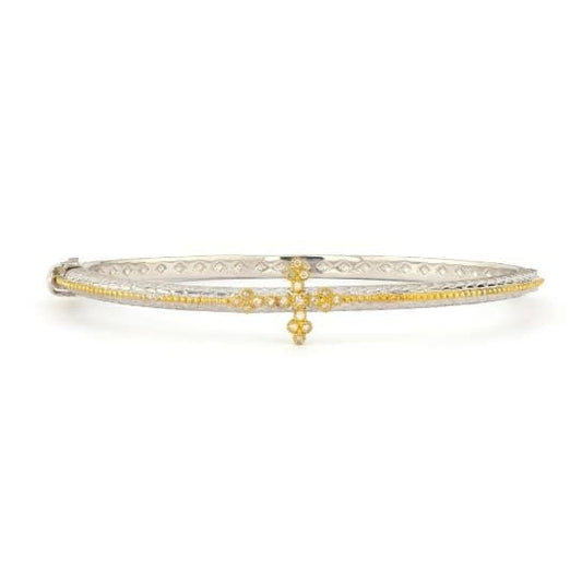 Mixed Metal Diamond Center Cross Bangle