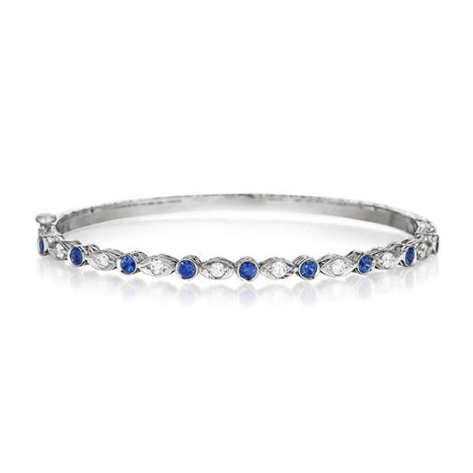 Blue Sapphire Round & Marquise Bangle White Gold