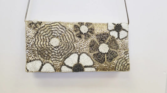 Raised Floral Beaded Clutch