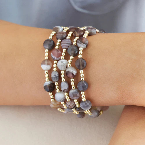 Admire Gold 3mm Bead Bracelet Botswana Agate